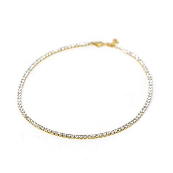 The Sis Kiss Princess Tennis Necklace in Gold & Clear Rhinestones - Picture 2 of 5